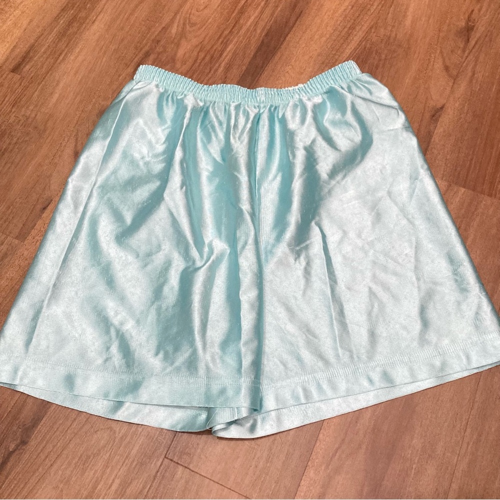 Vintage 90s Light Aqua Satin-Look Elastic Waist Basketball Shorts Streetwear